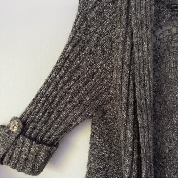 BCBGMaxAzria Long Tunic Cardigan Sweater Cuffed Sleeves Crochet Knit Ribbed EUC - Picture 6 of 14